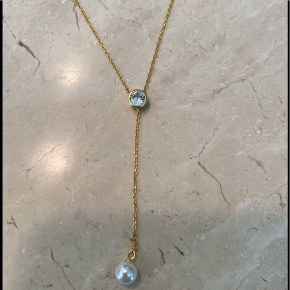 Sale $36 Firm! 14K Gold Plated Necklace with CZ & Faux Pearl - Picture 10 of 12